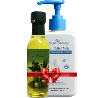 Nature Beauty Milk Body Lotion-200ml and Olive Oil (Glass)-100ml Combo image