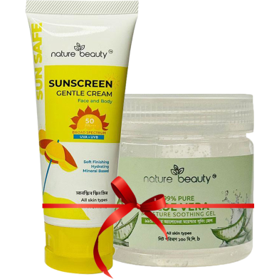 Nature Beauty Sunscreen 50 ml and Alovera Soothing Gel 130ml (Combo) image