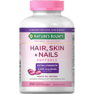 Nature’s Bounty Extra Strength Hair Skin and Nails 5,000 mcg of Biotin 250 Rapid Release Softgels image