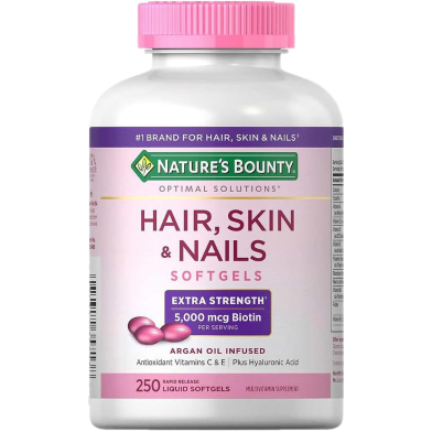Nature's Bounty Hair, Skin, and Nails Extra Strength with Biotin 5000 mcg - 250 Softgels -483475585 image