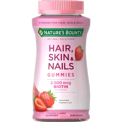 Nature's Bounty Hair, Skin, and Nails with Biotin Multivitamin Supplement, Strawberry 2500 mcg 80 Gummies image