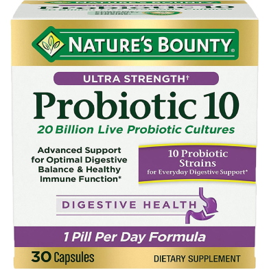 Nature’s Bounty Probiotic 10 Ultra Strength Daily Probiotic Supplement Support for Digestive Immune and Upper Respiratory Health 1 Pack 30 Capsules image