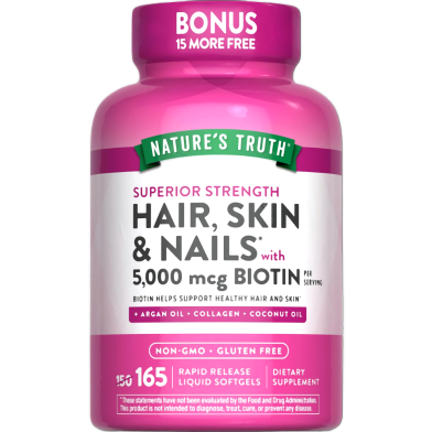 Nature's Truth Hair Skin And Nails With Biotin 5000 Mcg 165 Rapid Release Liquid Softgels - X003we3utz image