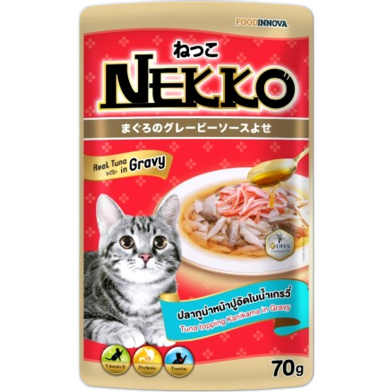 Nekko Cat Pouch Food - Tuna Topping Kanikama in Gravy 70gm | Cat Wet Food image