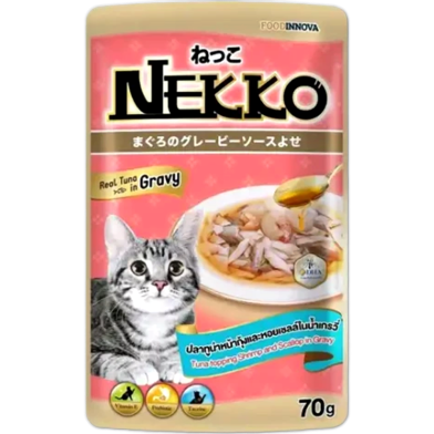 Nekko Cat Pouch Food - Tuna Topping Shrimp and Scallop in Gravy 70gm | Cat Wet Food image