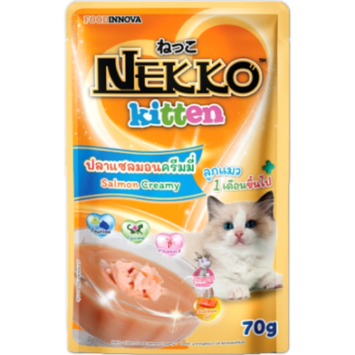 Nekko Kitten Cat Pouch Food - Salmon Creamy 70gm | Cat Wet Food image