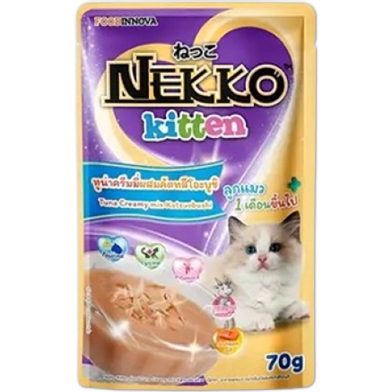 Nekko Kitten Cat Pouch Food - Tuna Creamy mix Katsuobushi 70gm | Cat Wet Food image
