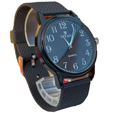 New Fashionable Stainless Analogue Hand Watch For Men's - Black image