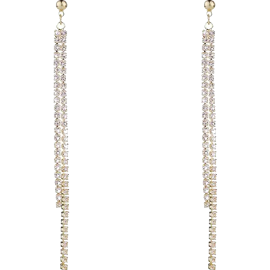 New Gold Color Long Crystal Tassel Dangle Earrings for Women image