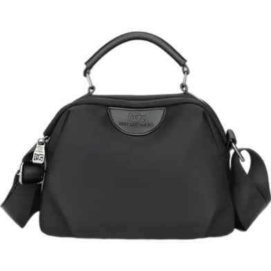 New Portable Nylon Cloth with Cowhide Shoulder Bag(Black) image