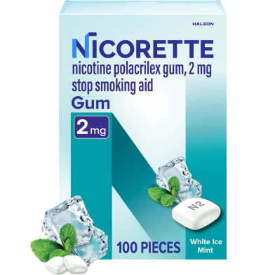 Nicorette 2 mg White Ice Mint Coated Stop Smoking Aid Gum 100 pices (USA) image