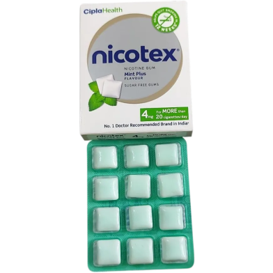 Nicotex Anti Nicotine Chewing Gum Mint Plus Flavour 4mg 1 Box 12pcs image