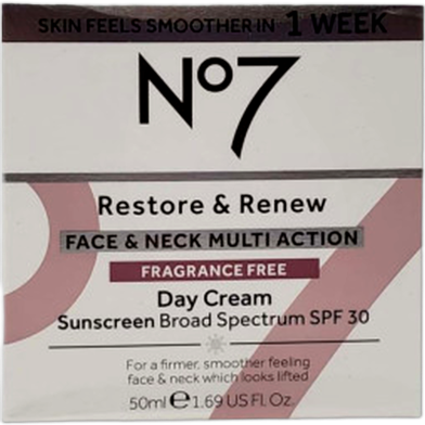 No7 Restore and Renew Multi-Action Face And Neck Fragrance Free Day Cream 50ml image