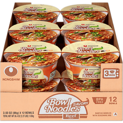 Nongshim Beef Flavor Bowl Noodles Savory Box 12 BowlsX86gm image