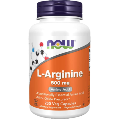 Now Pharmaceutical Grade L-Arginine 500 mg 250 Capsules For Nitric Oxide Production and Blood Vessel Health image