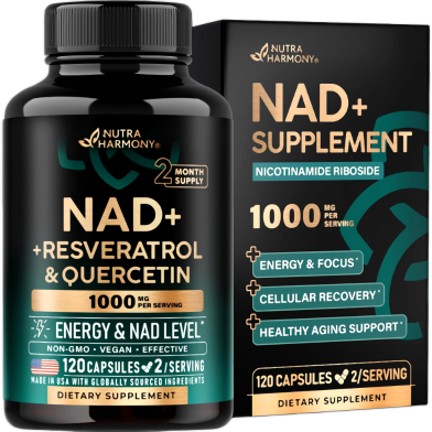 Nutra Harmony Nadplus Supplement With Resveratrol and Quercetin 120 Capsules - X004j4ft5f image