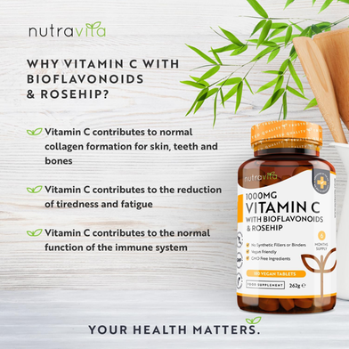 Nutravita Vitamin C 1000mg With Bioflavonoids And Rosehip - 180 Vegan  Tablets : Nutravita