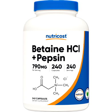 Nutricost Betaine Hcl Plus Pepsin 790mg 240 Capsules - 810014679167 image
