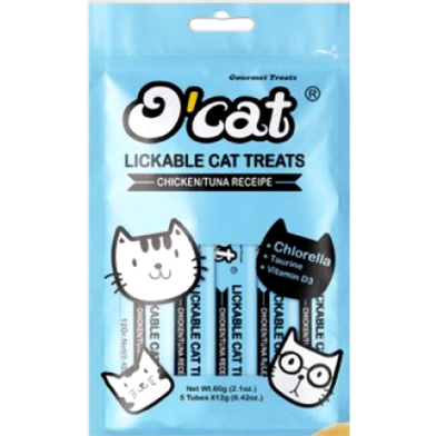 O'Cat Lickable Cat Treats - Chicken and Tuna Receipe 60g (12g*5pcs) | Cat Snacks image