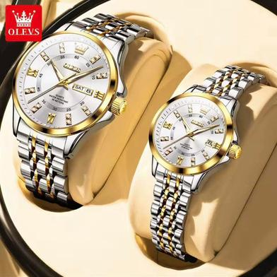 OLEVS 3620 Couple Premium Quartz Watch Silver Gold image