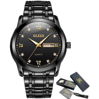 OLEVS Heavy Stainless Steel Men Watches Date and Week Quartz Men's Wristwatches Waterproof Luminous image
