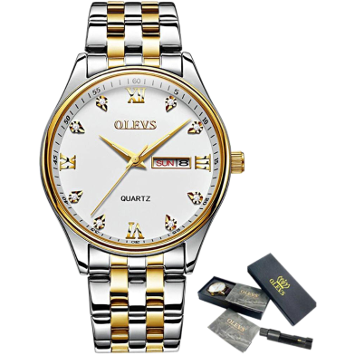 OLEVS Simple Business Men Watch Date and Week Male Clock Quartz Dial Luminous Hands Calendar Man's Bracelets Wristwatches image