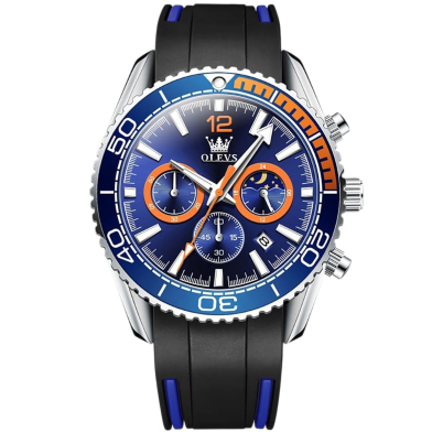 OLEVS Watch For Men Waterproof Sports Multifunction Chronograph Calendar Display Quartz Movement Silicone Strap Wristwatch image