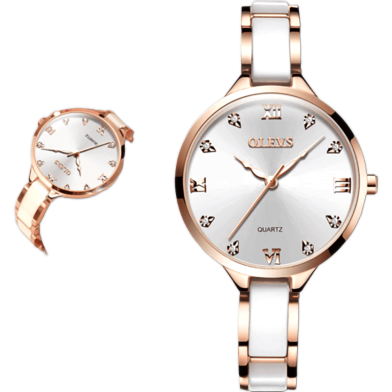 OLEVS Women Luxury Watch Female Rose Gold Elegant Diamond Lady Quartz Wrist Watch Waterproof Ceramic Watch image