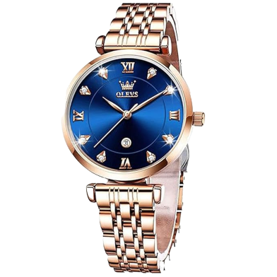 OLEVS Women's Waterproof Popular Analog Quartz Fashion Simple Women Watch Crystal Arabic Roman Dial Date Day Business Wrist Watch Stainless Steel Band Easy Read Watch image