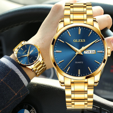 OLEVS waterproof stainless steel date and day quartz watch for mens image