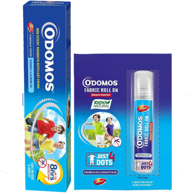 Odomos Cream And Fabric Roll-On Combo - Odomos Blue 50g Cream And Odomos Mosquito Repellent Fabric Roll-On 8ml image