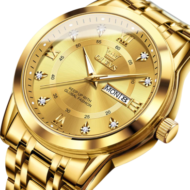 Olevs Silver and Golden Two Tone Stainless Steel Analog Wrist Watch For Men image