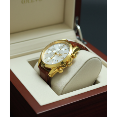 Olives Fashionable Premium Artificial Leather Bell Date Analog Dial Wrist Watch for Men image