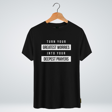 One Ummah BD 'Turn your greatest worries into deepest prayer' Design Classic Round Neck Half Sleeve T-shirt for Men - (CMTHC-CAD216 ) image