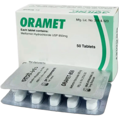 Oramet 850 mg Tablet 10's Strip image