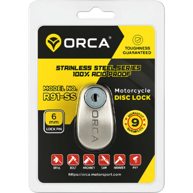 Orca R91 Ss 6Mm Anti Acid Stainless Steel Motorcycle Disc Lock Acid Proof Anti Drill Security Level 9 With 3 Keys image