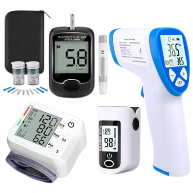 Oximetar and Thermometer and Blood Glucose Meters and Blood Pressure Monitor 4 in1 Health care Kits Home Office image