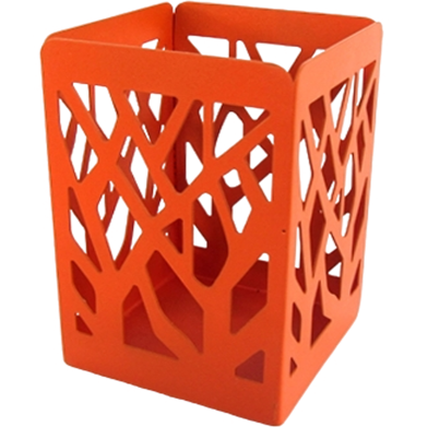 PH Metal PH Orange Intricate Cutout Square Pen Holder image