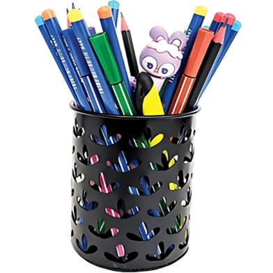 PH PH Metal Black Leaf Pattern Cylindrical Pen Holder image