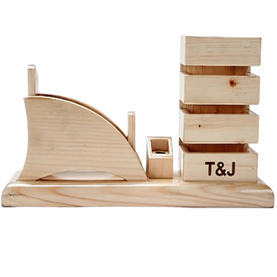 PH T and J Wooden Desk Pen Holder with Card Holder image