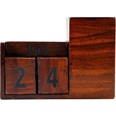 PH Wood Desk Organizer with Date Display and Pen Holder image