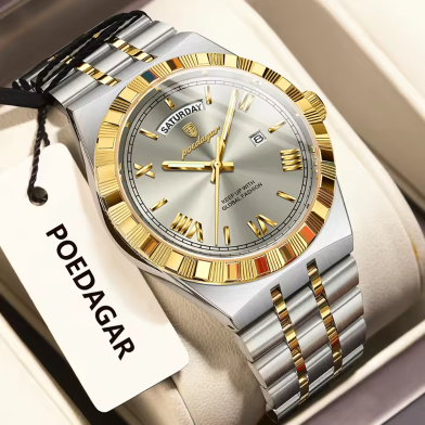 Poedagar 675 Men’s Quartz Watch | Stainless Steel | Imported Movement | Waterproof | Poedagar 675 Men’s Quartz Watch | Stainless Steel | Imported Movement | Waterproof | Gold Grey image