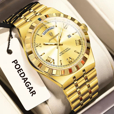 Poedagar 675 Men’s Quartz Watch | Stainless Steel | Imported Movement | Waterproof | Poedagar 675 Men’s Quartz Watch | Stainless Steel | Imported Movement | Waterproof | Gold image