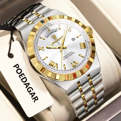 Poedagar 675 Men’s Quartz Watch | Stainless Steel | Imported Movement | Waterproof | Poedagar 675 Men’s Quartz Watch | Stainless Steel | Imported Movement | Waterproof | Gold White image