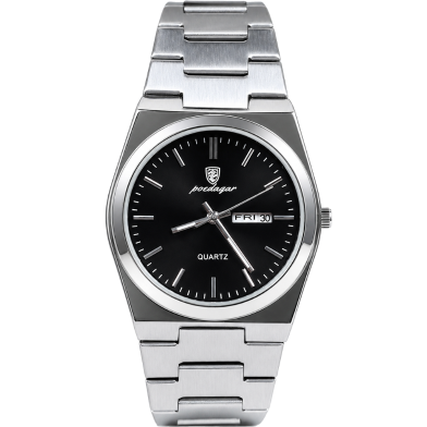 POEDAGAR 930 Business Luminous Analogue Date and Day Dial Stainless Steel Quartz Chain Watch for Man image