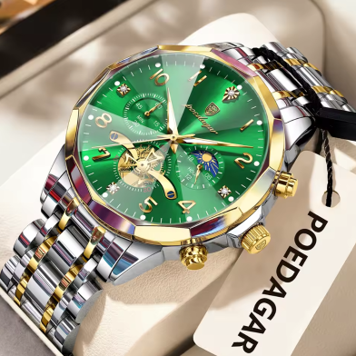Poedagar 939 Men’s Quartz Chronograph Watch | Gold Green image