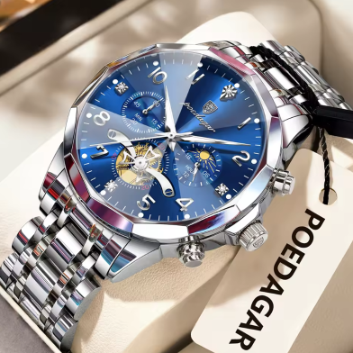 Poedagar 939 Men’s Quartz Chronograph Watch | Silver Blue image