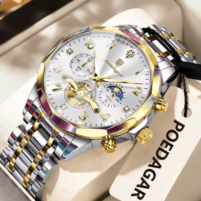 Poedagar 939 Men’s Quartz Chronograph Watch | Gold White image