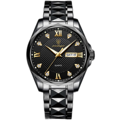 POEDAGAR Luxury Luminous Date Week Men's Stainless Steel Quartz Watch image