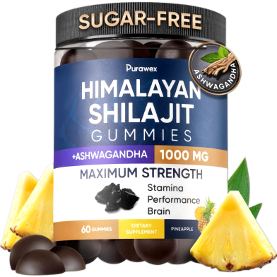 PURAWE Himalayan Shilajit Gummies Plus Ashwagandha 1000 mg Maximum Strength-60 Capsules image